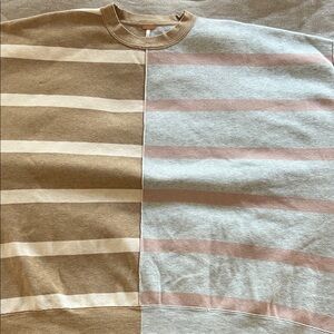 Free People Brown and Gray Striped Sweatshirt